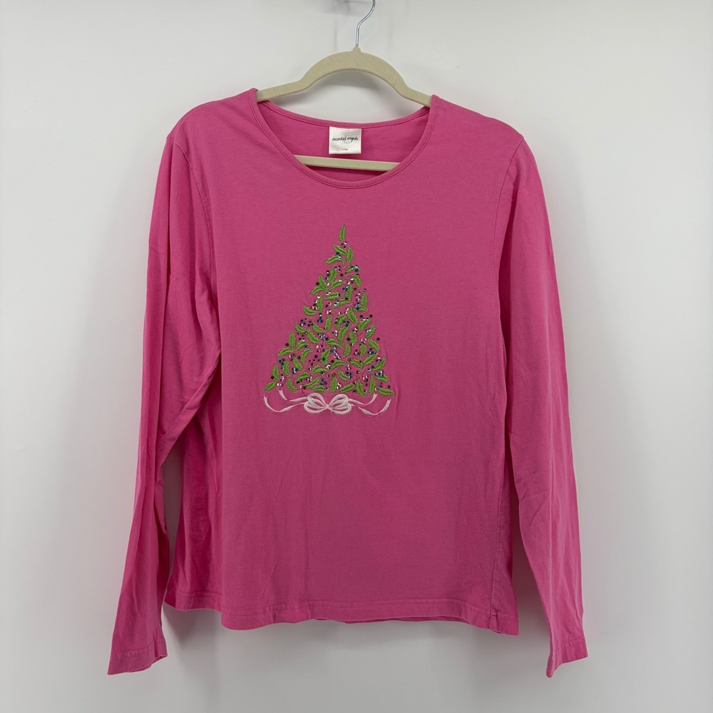 Decorated Originals Pink Christmas Tree Long Sleeve Shirt‎ Women's Large